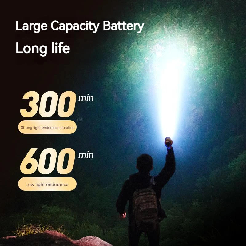 lampe torche noire led rechargeable résistante intensité défense camping