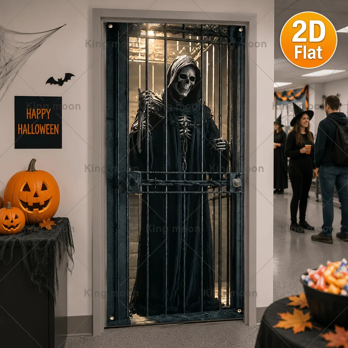 décoration murale halloween gothique squelette grille métallique noir blanche opaques effrayanteintérieur
