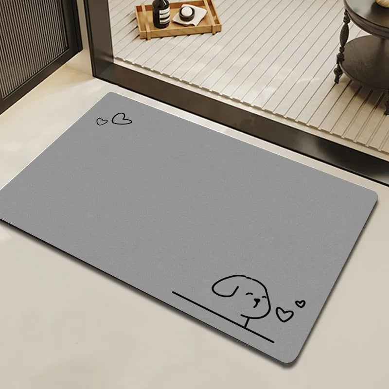 tapis salle bain gris moderne motif chat chien coeur lunaire absorbant antidérapant doux
