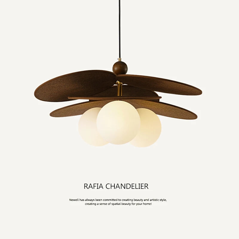 lustre moderne marron foncé doré tissé boules verre disques bois salon chambre suspension lumière