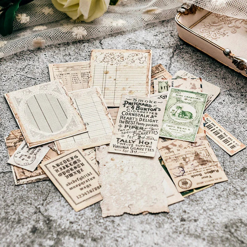 autocollants vintage étiquettes tickets papier jauni sépia motifs floraux bordures dentelées éléments scrapbooking DIY