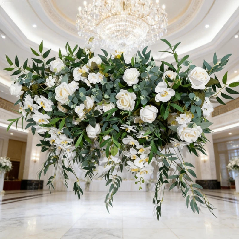 décoration murale bouquet artificiel blanc vert fleurs orchidées roses eucalyptus classiqueintérieurextérieur