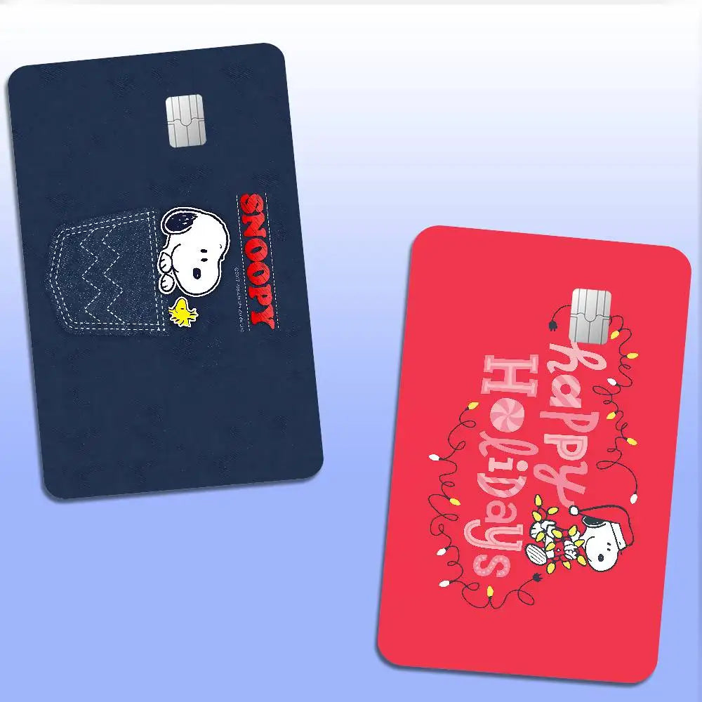 autocollant carte credit snoopy happy holidays bleu marine moderne