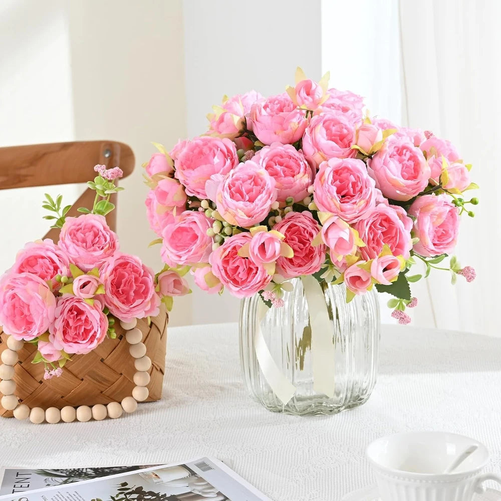 bouquet fleurs artificielles roses pivoines decoration maison mariage anniversaire baby shower intérieur