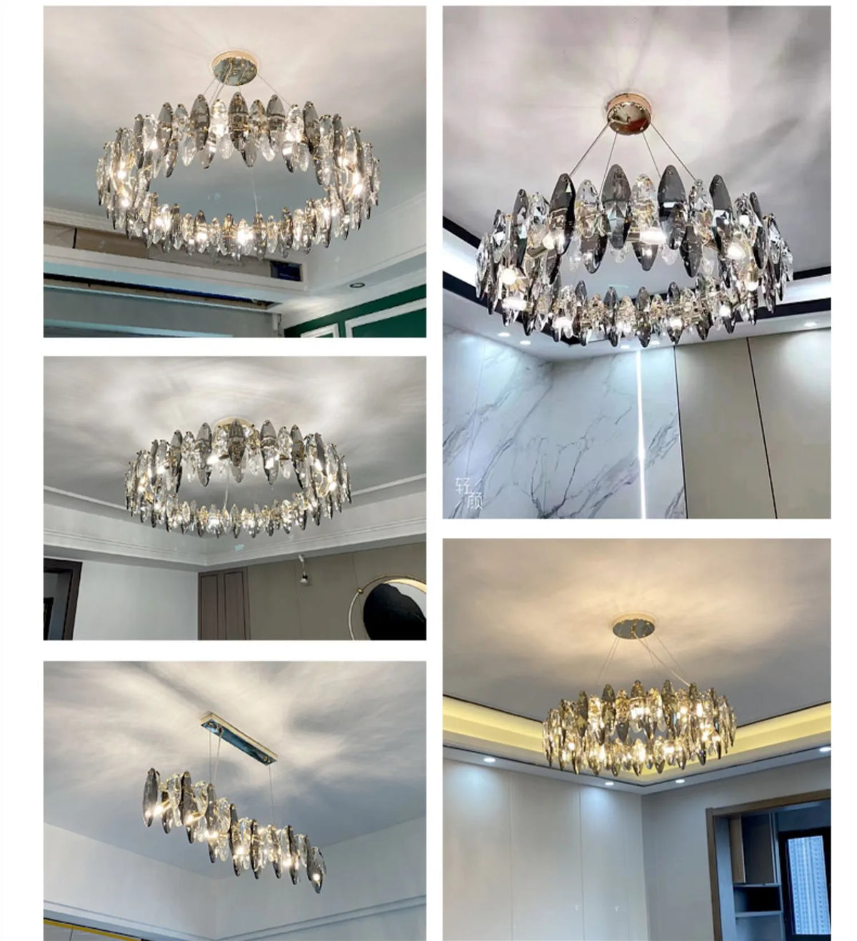 Suspension lumineuse moderne cristal transparent doré facettes géométriques ampoules LED 10 15m²