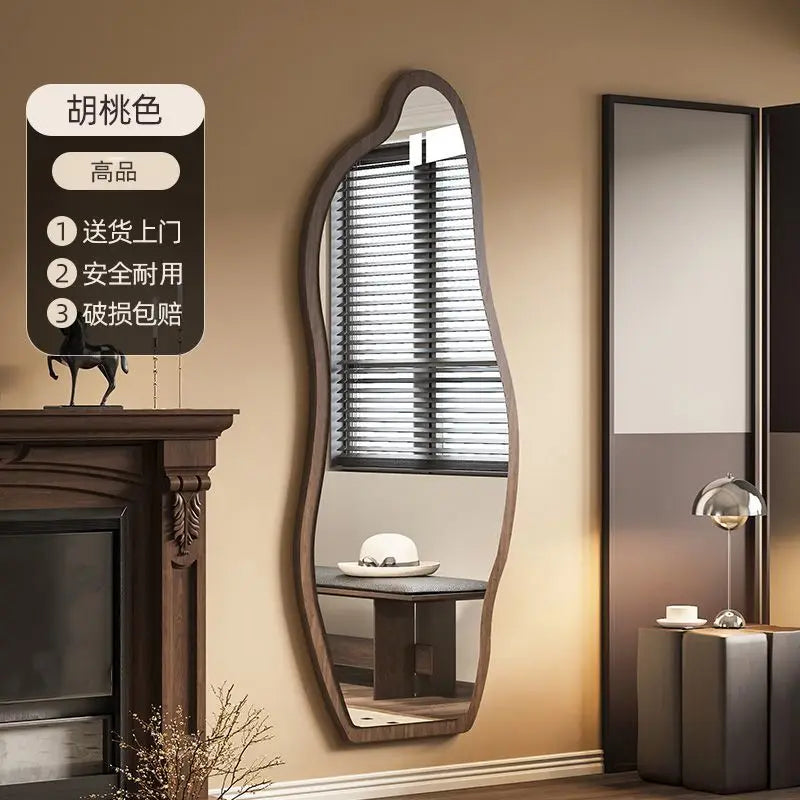 miroir moderne blanc noir ovale complet étagères intégrées pieds salon chambre