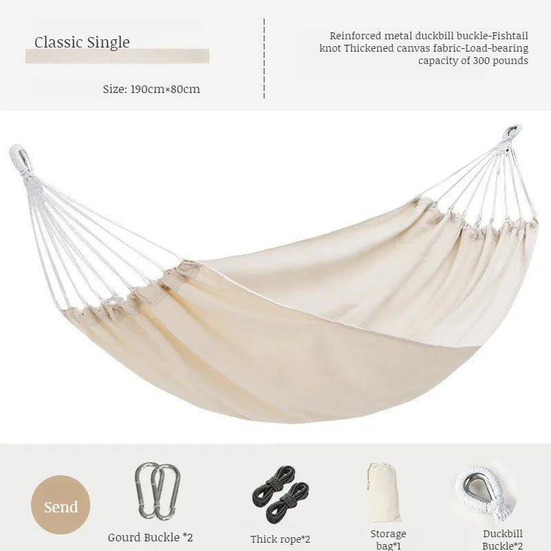 hamac double taille grande toile coton résistante couleur beige classique boucles métalliques