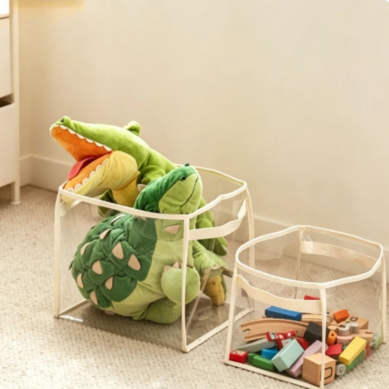 sac rangement transparent moderne poignées tissu minimaliste stockage jouets peluches