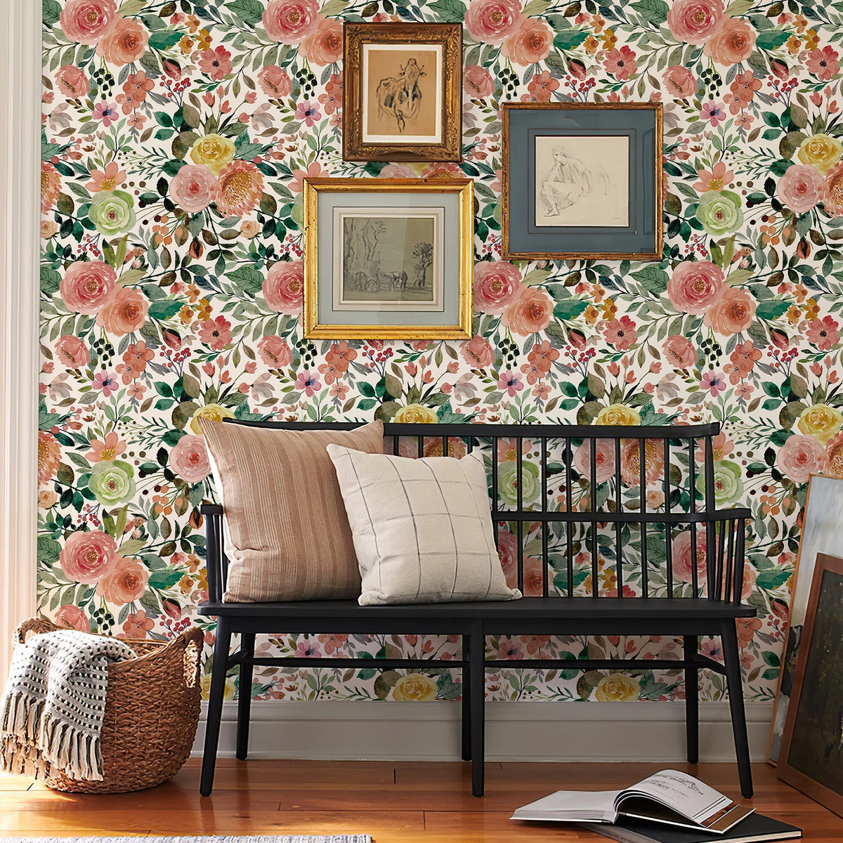 papier peint floral autocollant résistant l'eau moderne rose feuilles vertes chambre enfant salon cuisine