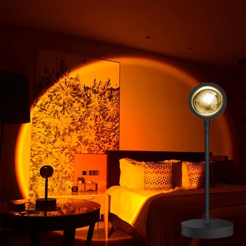 lampe projection sunset motifs végétaux couleurs chaudes ambiance nocturne flexible décorative usb portable