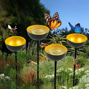 station d'eau abeilles moderne rouge jaune noire ronde brillante crochet métallique jardin deco