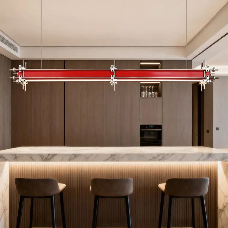 lampe suspendue moderne rouge métal argenté minimaliste éclairage led clips barres métalliques facile chambre