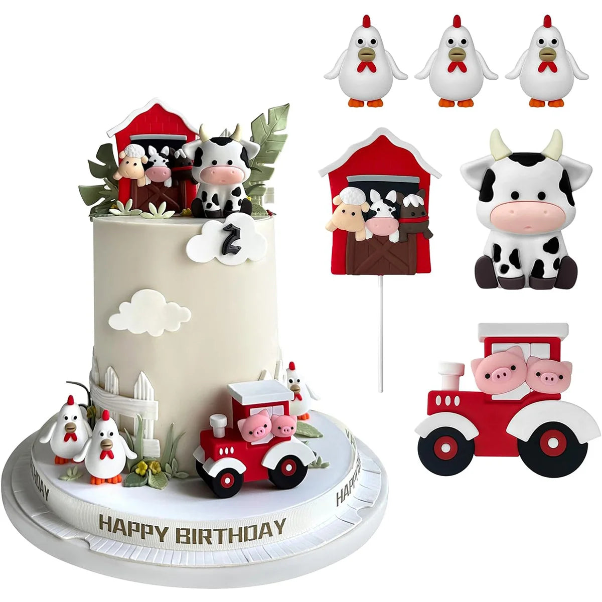 figurines farm animaux blanc noir rouge vert grange train cochon vache poulets