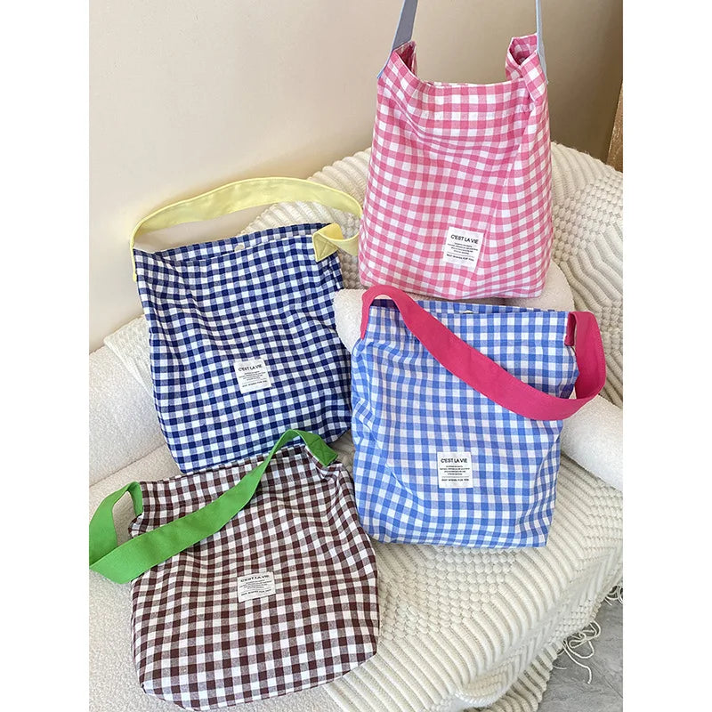 sac bandoulière femme toile carreaux blanc bleu marron rose opaque c'est vie porte cartes
