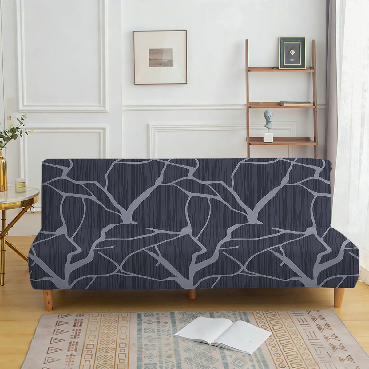 couverture canapé lit élastique géométrique noir gris moderne machine lavable 185 210cm