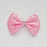 rubans forme noeud rayés pailletés blanc rose clips pinces décoration enfantine opaques nylon pack