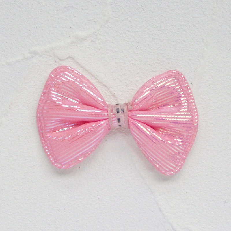 rubans forme noeud rayés pailletés blanc rose clips pinces décoration enfantine opaques nylon pack
