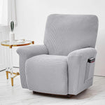 Housse fauteuil inclinable bleu noir gris jacinquée extensible moderne poche adhésif lavage machine