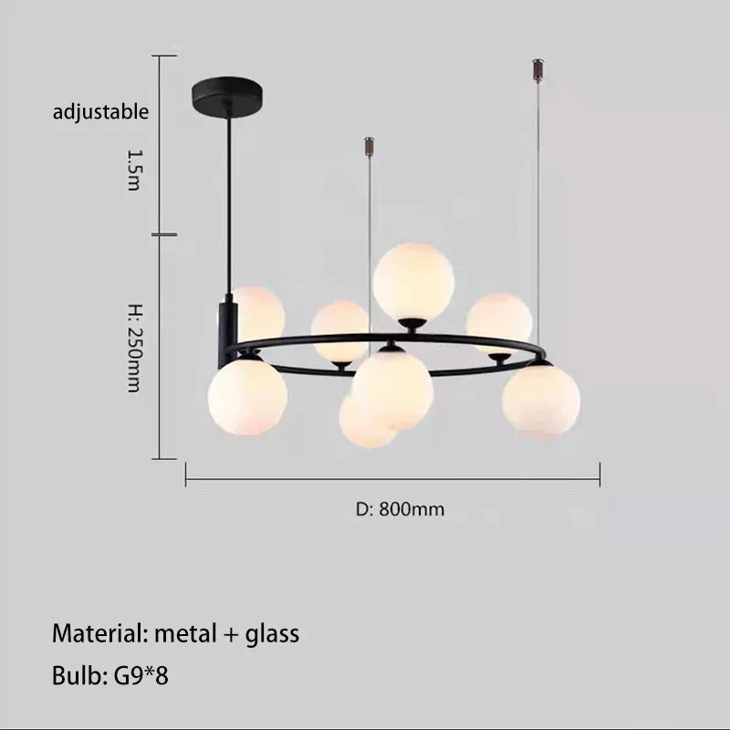 suspension luminaire moderne sphères verre translucides anneau métal doré salon chambre scandinave