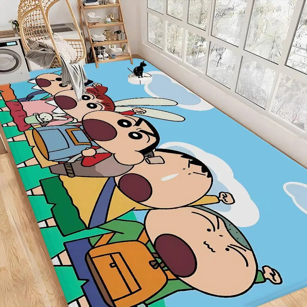 tapis dessin animé personnages anti dérapant polyester imperméable moderne vert clair bleu blanc rose