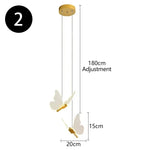 Suspension lumineuse papillon moderne acrylique transparente LED blanc doré chambre salon