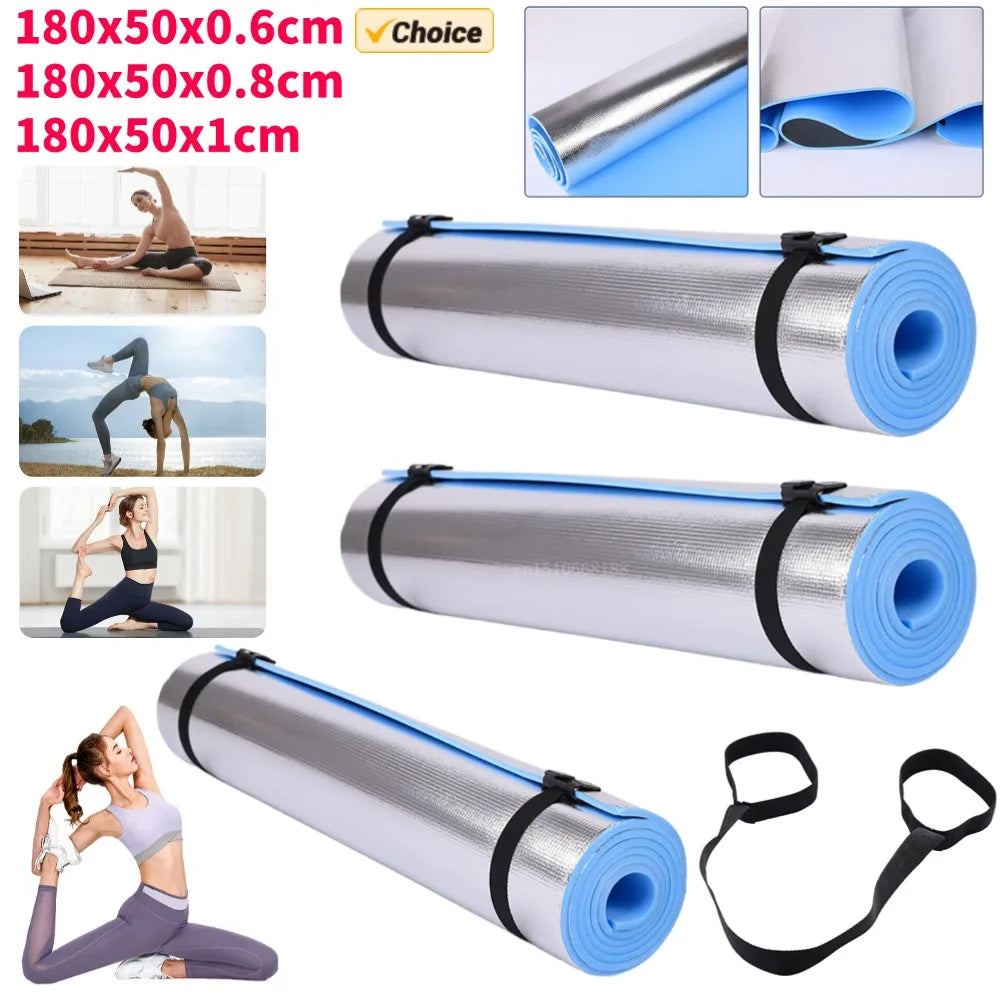 tapis yoga bleu clair texture embossée mousse confortable ceinture noire 6mm 8mm 10mm fitness