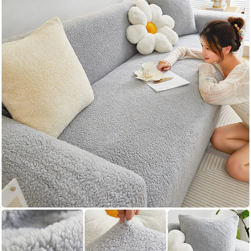 Housse canapé peluche douce vert clair moderne salon places lavable machine