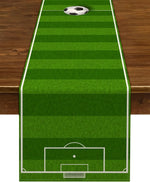 nappe deco sportive terrain football imprimé vert blanche table été polyester imitation lin