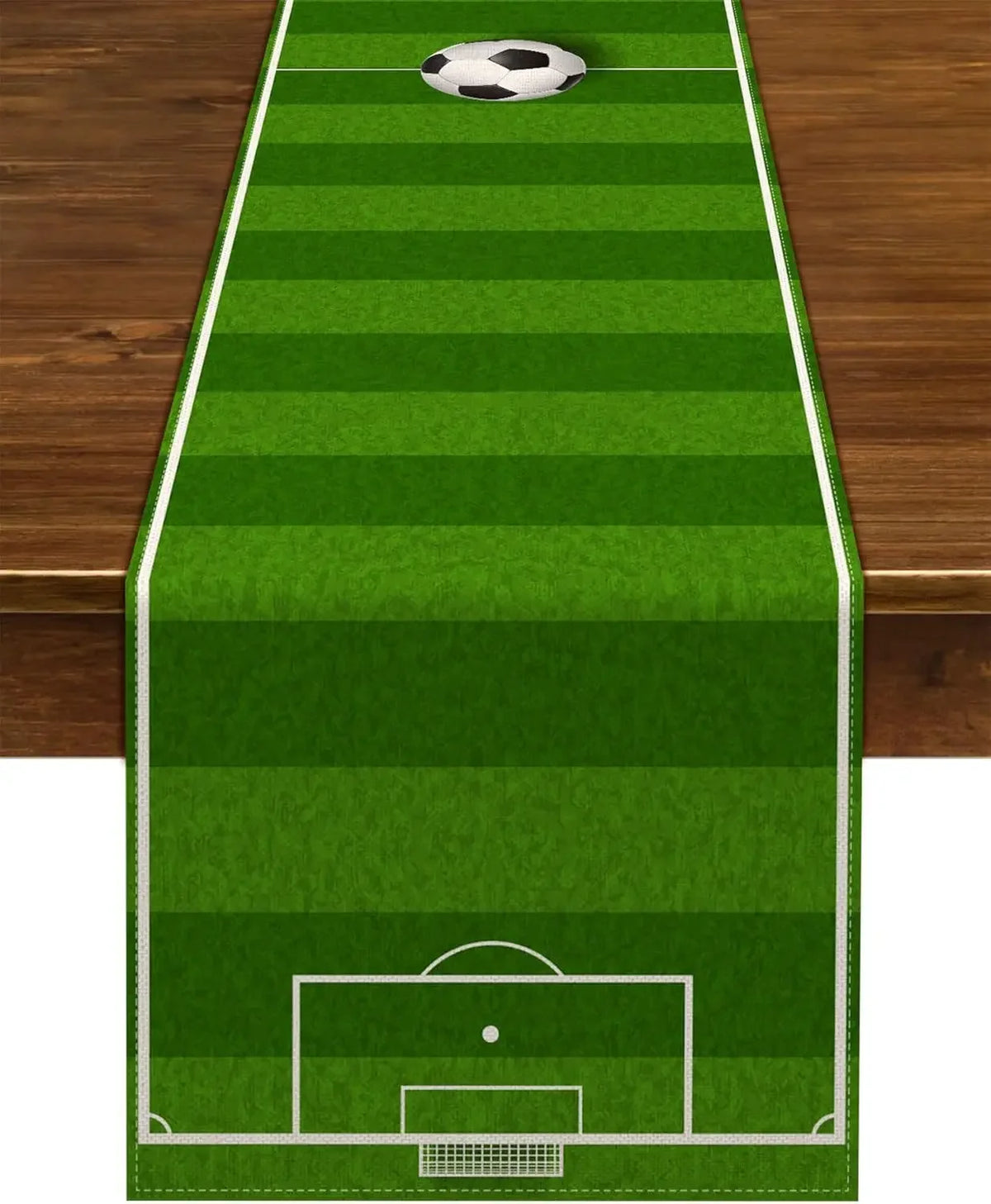 nappe deco sportive terrain football imprimé vert blanche table été polyester imitation lin