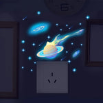 sticker mural autoadhésif planète saturne comète étoiles nuit phosphorescent chambre enfants