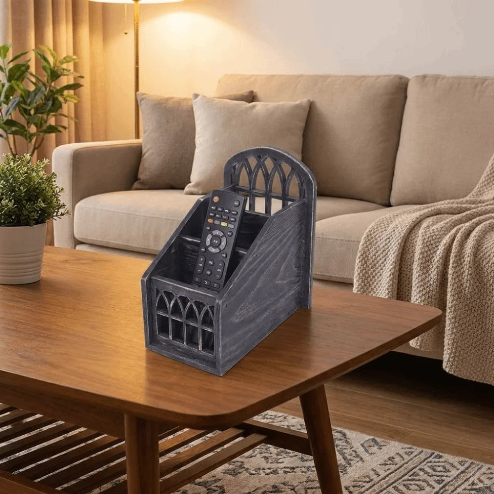 porte radios rustique gothique texture bois motifs géométriques couleurs brun gris noir