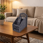 porte radios rustique gothique texture bois motifs géométriques couleurs brun gris noir