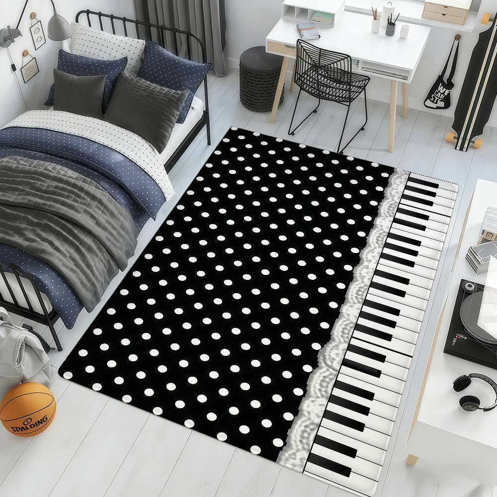 tapis moderne piano key polka dot bleu clair marron antidérapant intérieur extérieur chambre salon