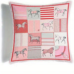 coussin carré patchwork adhésif motifs chevaux rayures 35 45 50 60cm polyester blanc gris