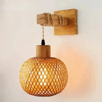lampe suspension moderne tissage rotin finition bois naturel ampoule e26 cordon corde nylon vis