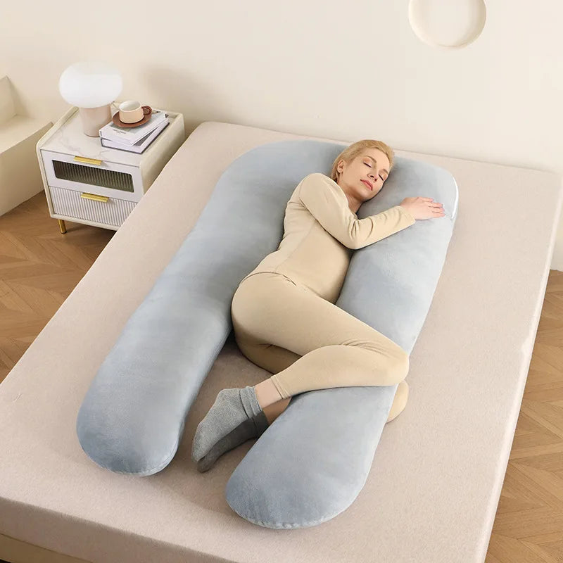 coussin maternité velours bleu clair noir gris confort polyester dimension 70x130cm