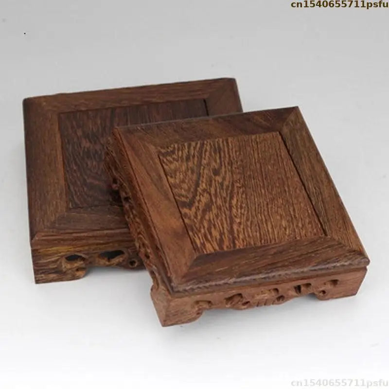 supports théière bois artisanal classique gravures décoratives marron foncé