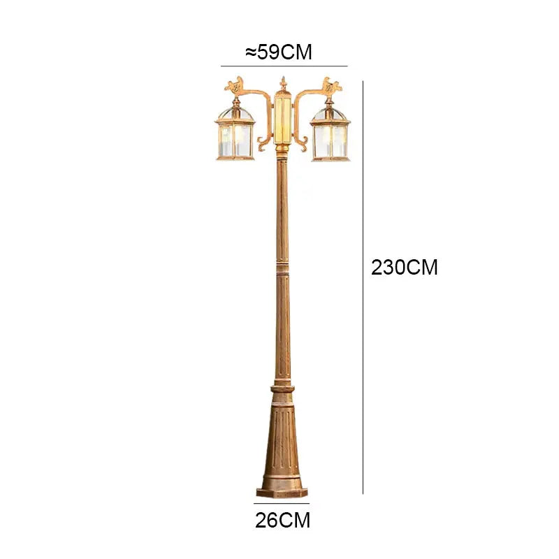 lampadaire vintage deux lanternes noir doré détails métalliques extérieur ip65 led