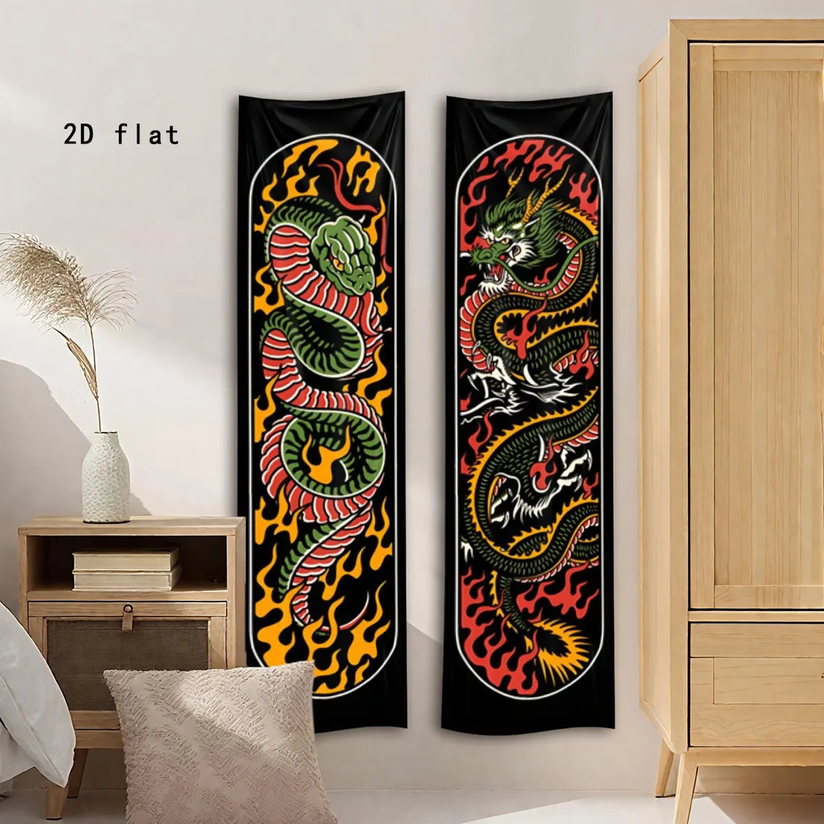 affiche murale serpent feu graphique noire verte rouge orangée jaune imprimée 150x40cm graphique stylisée