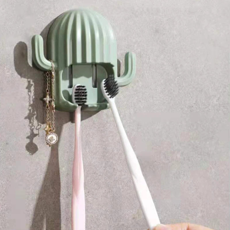 porte brosse dents cactus adhésif moderne vert blanc rose salle bains organisateur