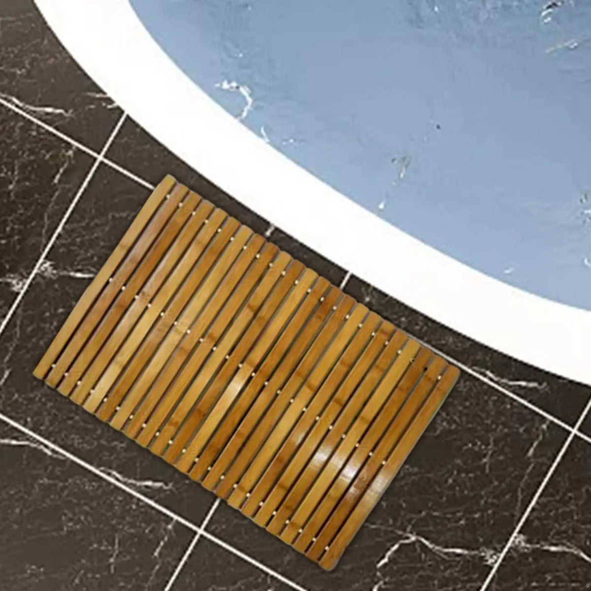 tapis bain acrylique lattes horizontales aspect bois naturel salle bain antidérapant minimaliste zen accessoires