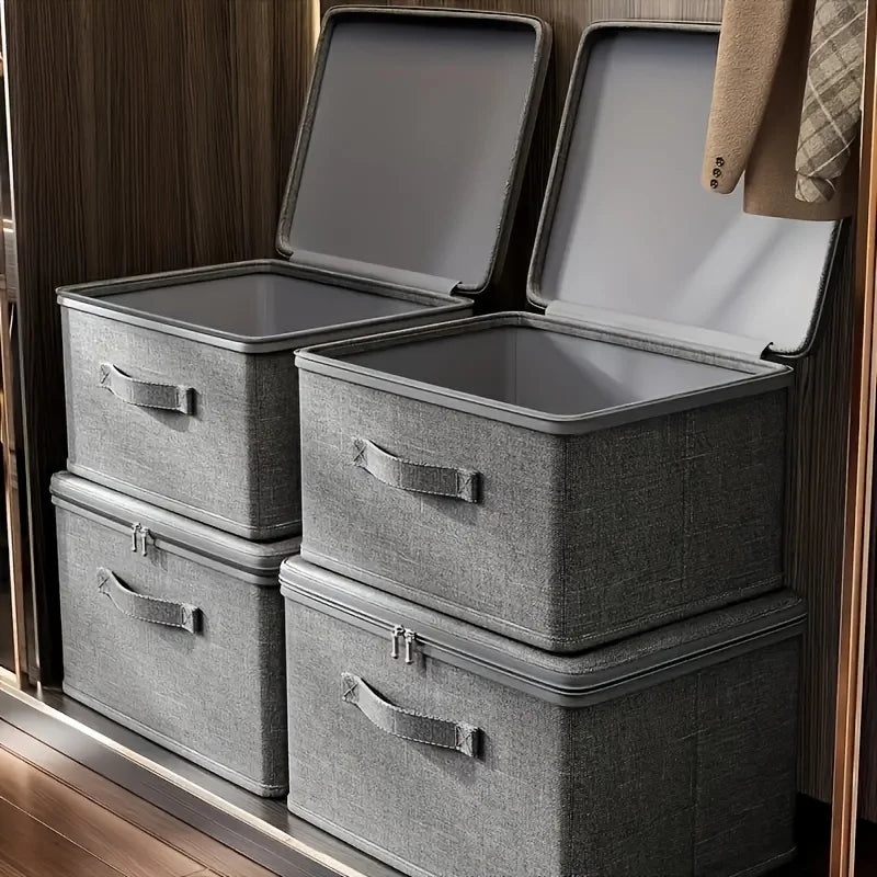 boîtes rangement réutilisables gris toile modernes poignées fermeture éclair XXL