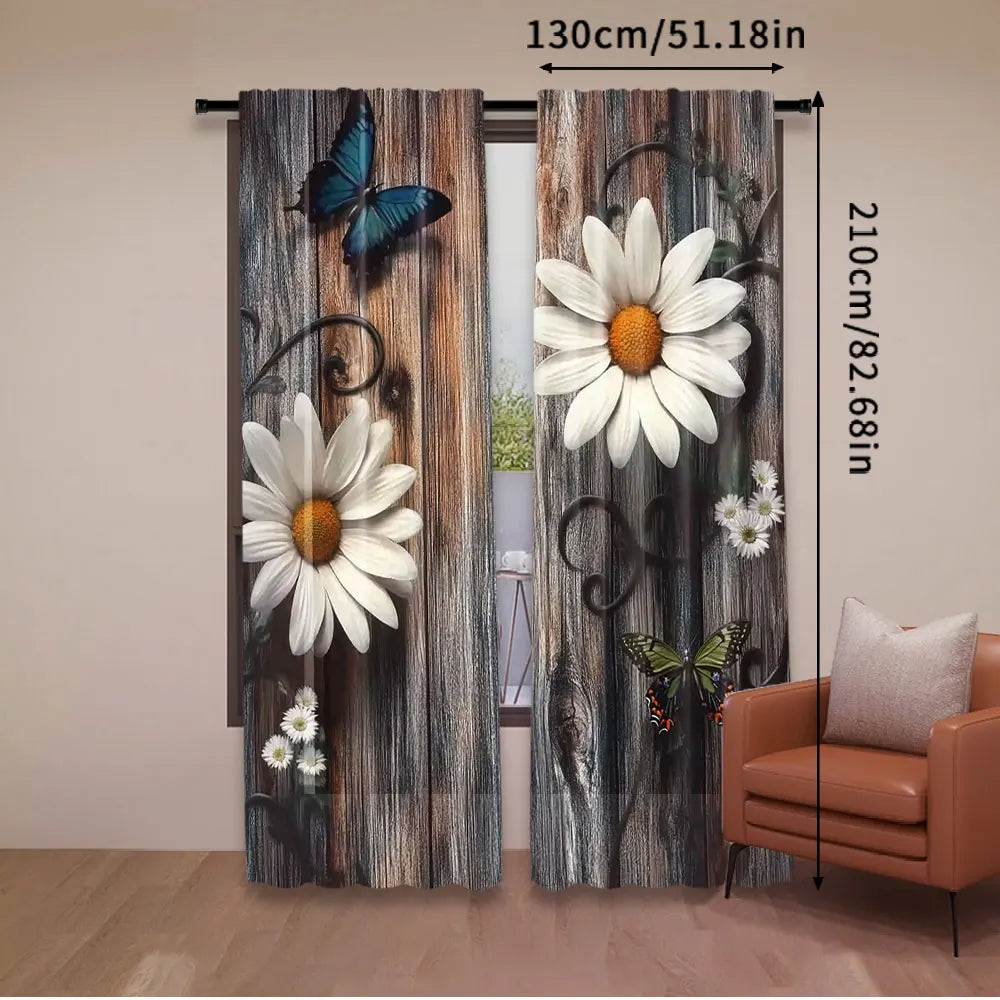 rideau fleurs papillons rustique couleurs naturelles inclusion deux pièces polyester