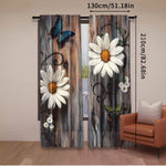 rideau fleurs papillons rustique couleurs naturelles inclusion deux pièces polyester