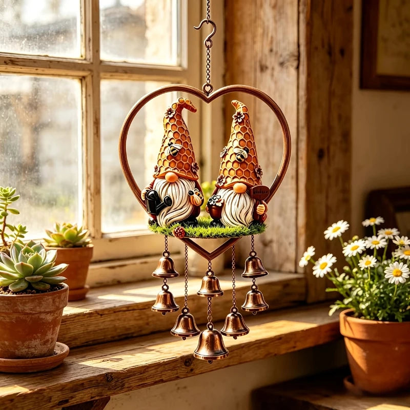 décoration extérieure carillon éolien bronze vert noir figurines lutins cloches décoratives rustique