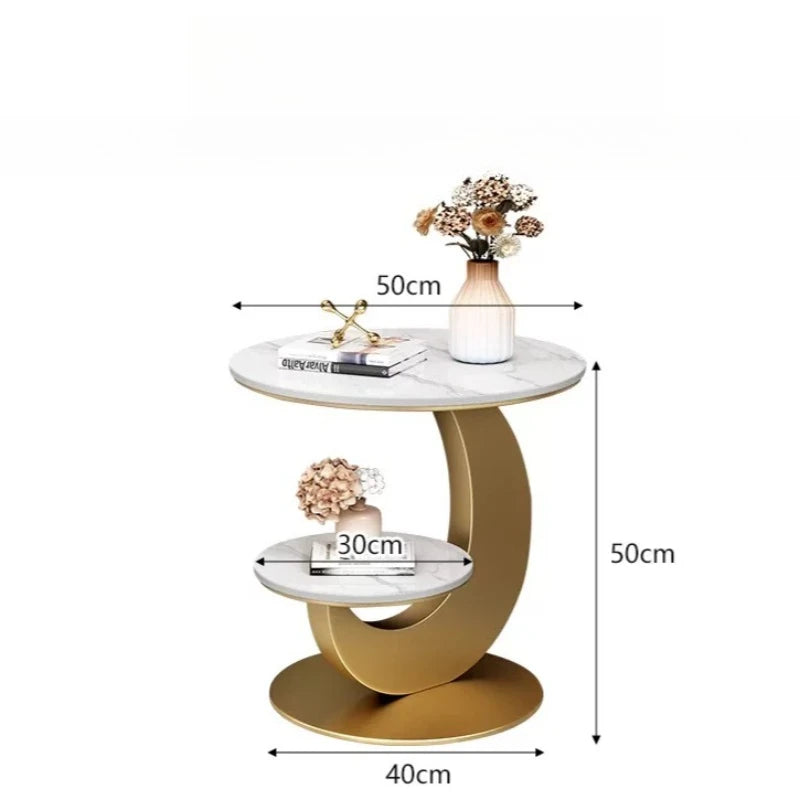 petite table d'appoint ronde marbre blanc or moderne salon appartement luxe élégant