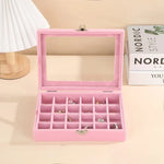 boîte bijoux velours rose moderne compartiments transparents cadenas 24 places