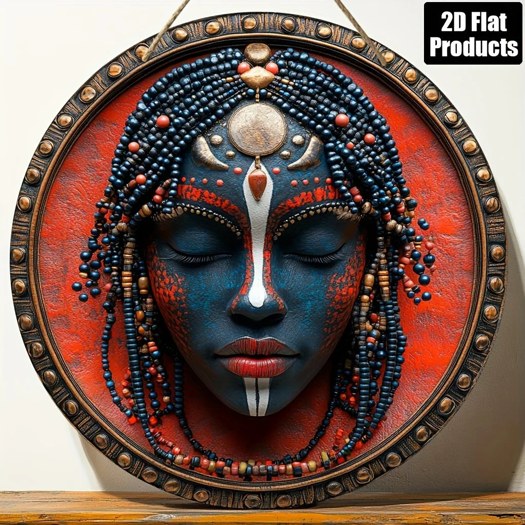 masque tribal bleu rouge noir artisanal tringle décoration murale occasionnelle ethnique 20cm