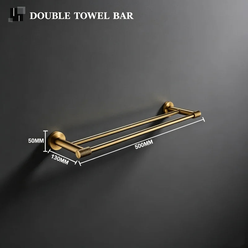 ensemble accessoires salle bain doré porte serviettes mural crochet métal moderne luxe