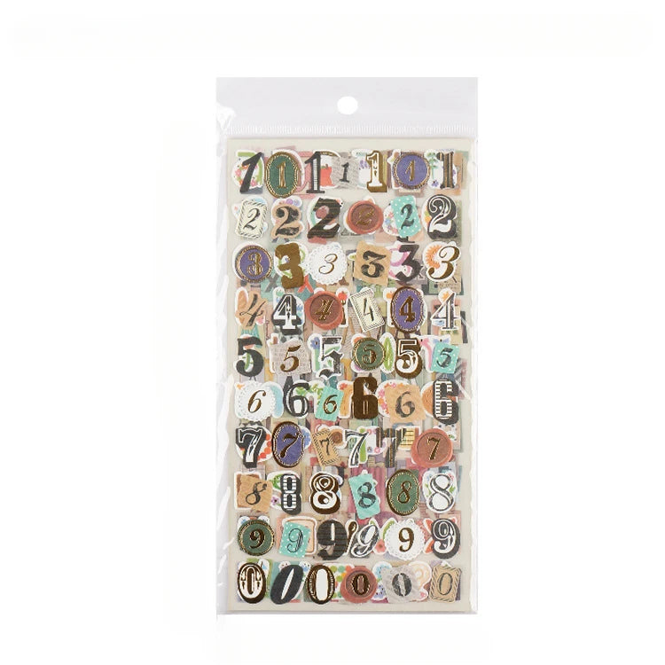 autocollants vintage multicolores lettres chiffres symboles transparents bricolage scrapbooking décoration journal materiaux set six